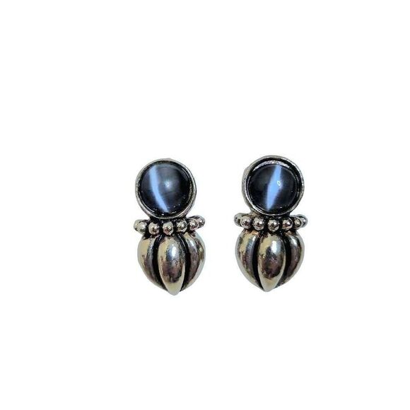 Pendant Silver Stud Earrings With Stone - Picture 1 of 7